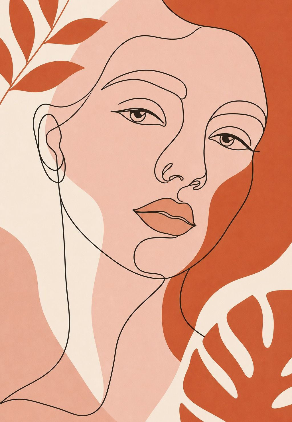 The woman in fine line, rust and pink
