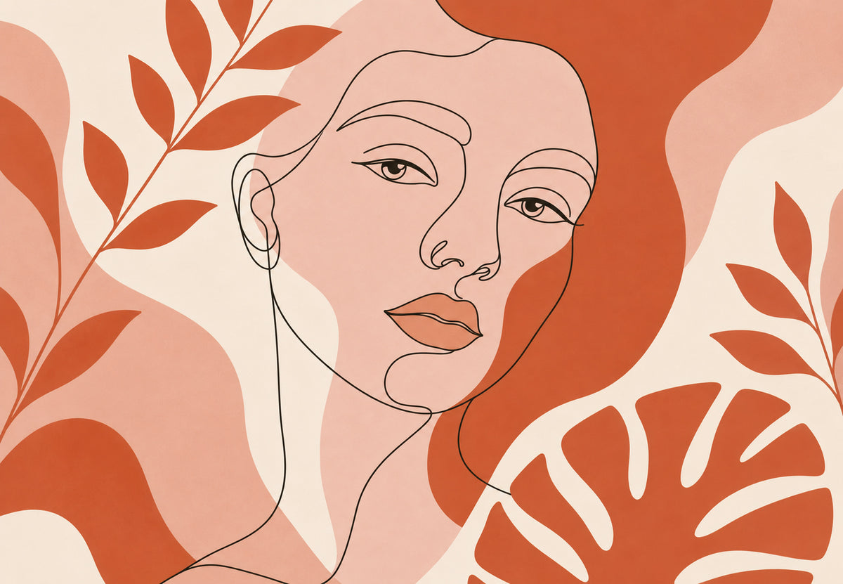 Die Frau in feiner Linie, Rost und Rosé (Querformat)