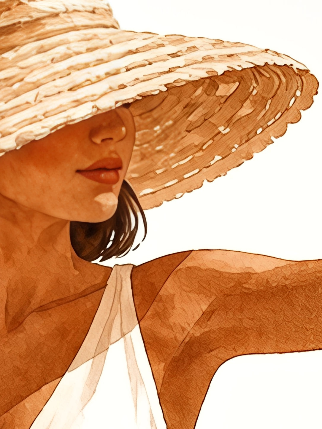 Detail a taille reelle du tirage, affiche portrait madame fleur a la plage