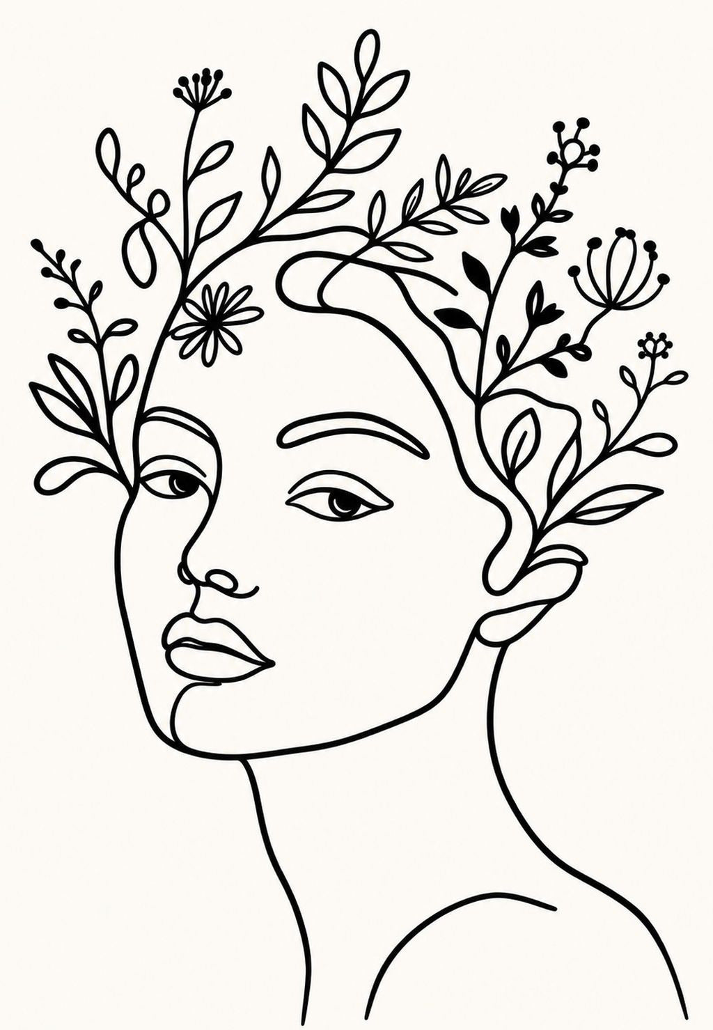 Rostro con hojas a línea