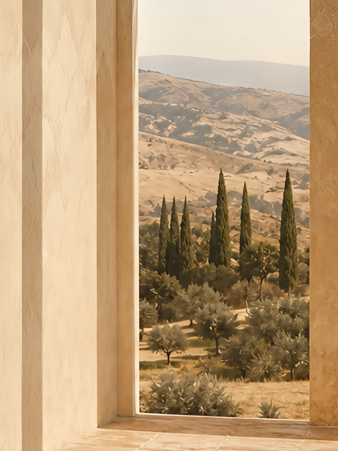 Detail a taille reelle du tirage, affiche provence arcades oliviers paysage