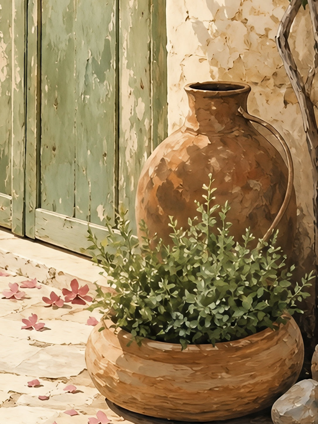 Detail a taille reelle du tirage, affiche provence porte verte mallorca