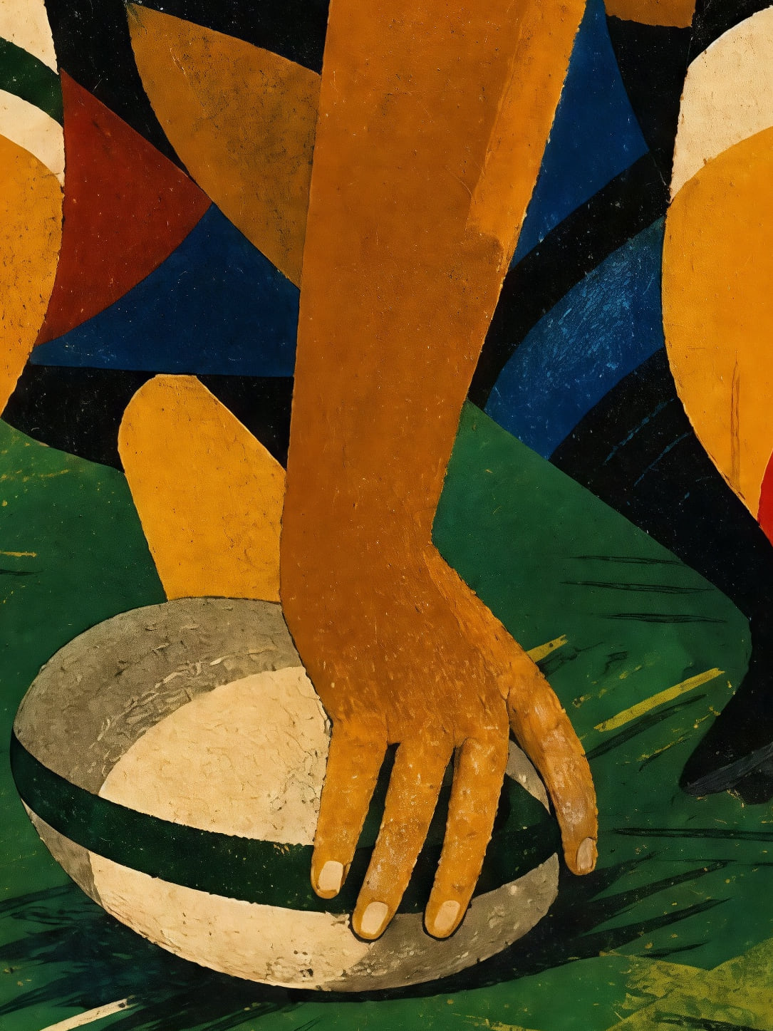 Detail a taille reelle du tirage, affiche rugby au cur de la melee le ballon pose
