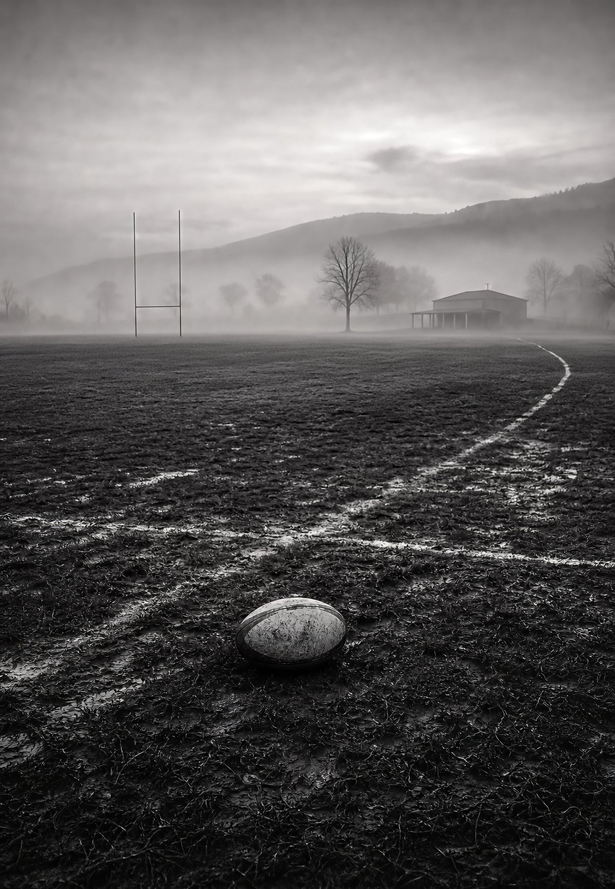 Ballon sur le terrain embrume