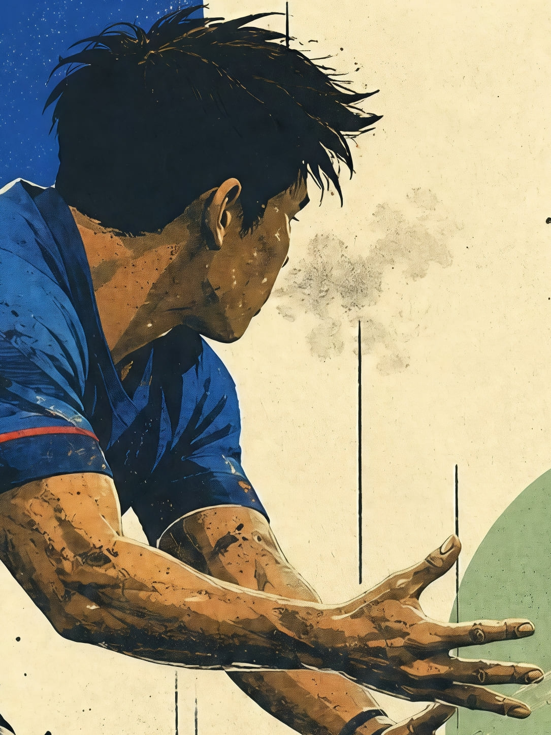 Detail a taille reelle du tirage, affiche rugby l ouverture du jeu sous le soleil rouge