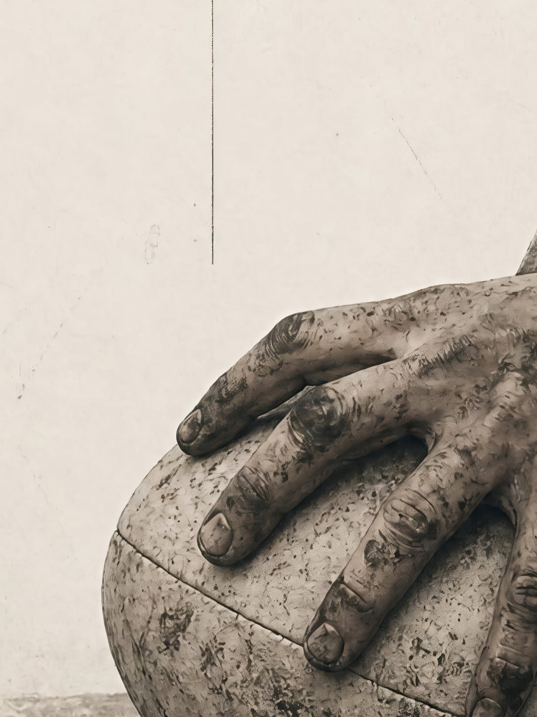 Detail a taille reelle du tirage, affiche rugby la main le ballon et la ligne