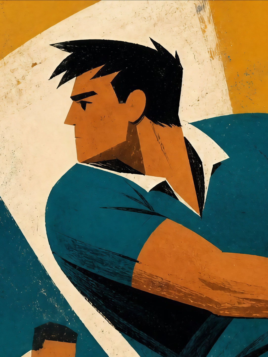 Detail a taille reelle du tirage, affiche rugby la passe lancee en aplats francs