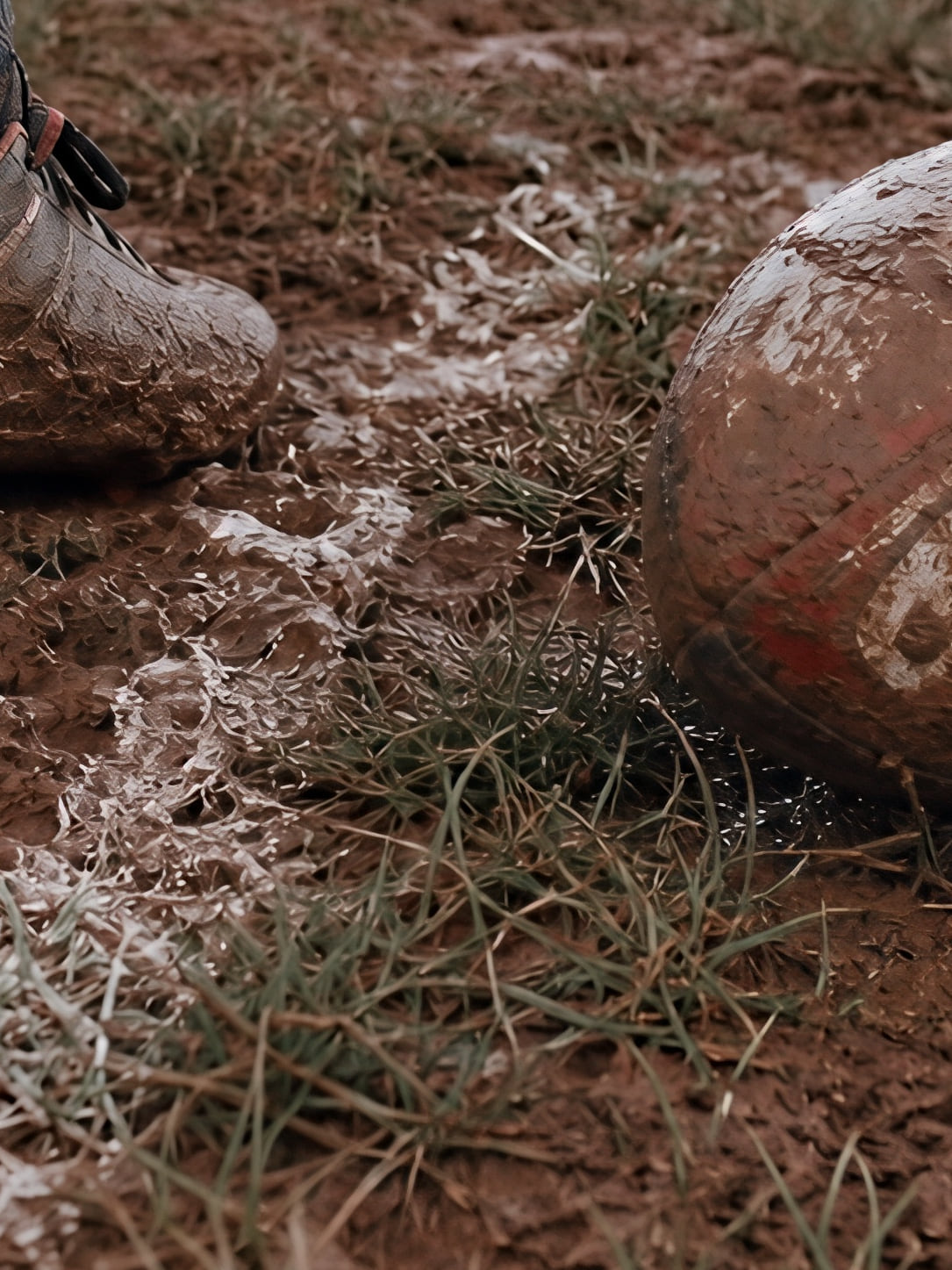 Detail a taille reelle du tirage, affiche rugby le ballon boueux et les poteaux