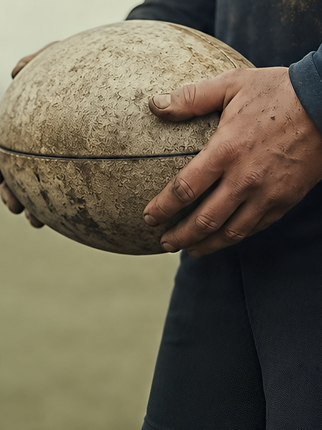 Detail a taille reelle du tirage, affiche rugby le ballon dans la brume du matin