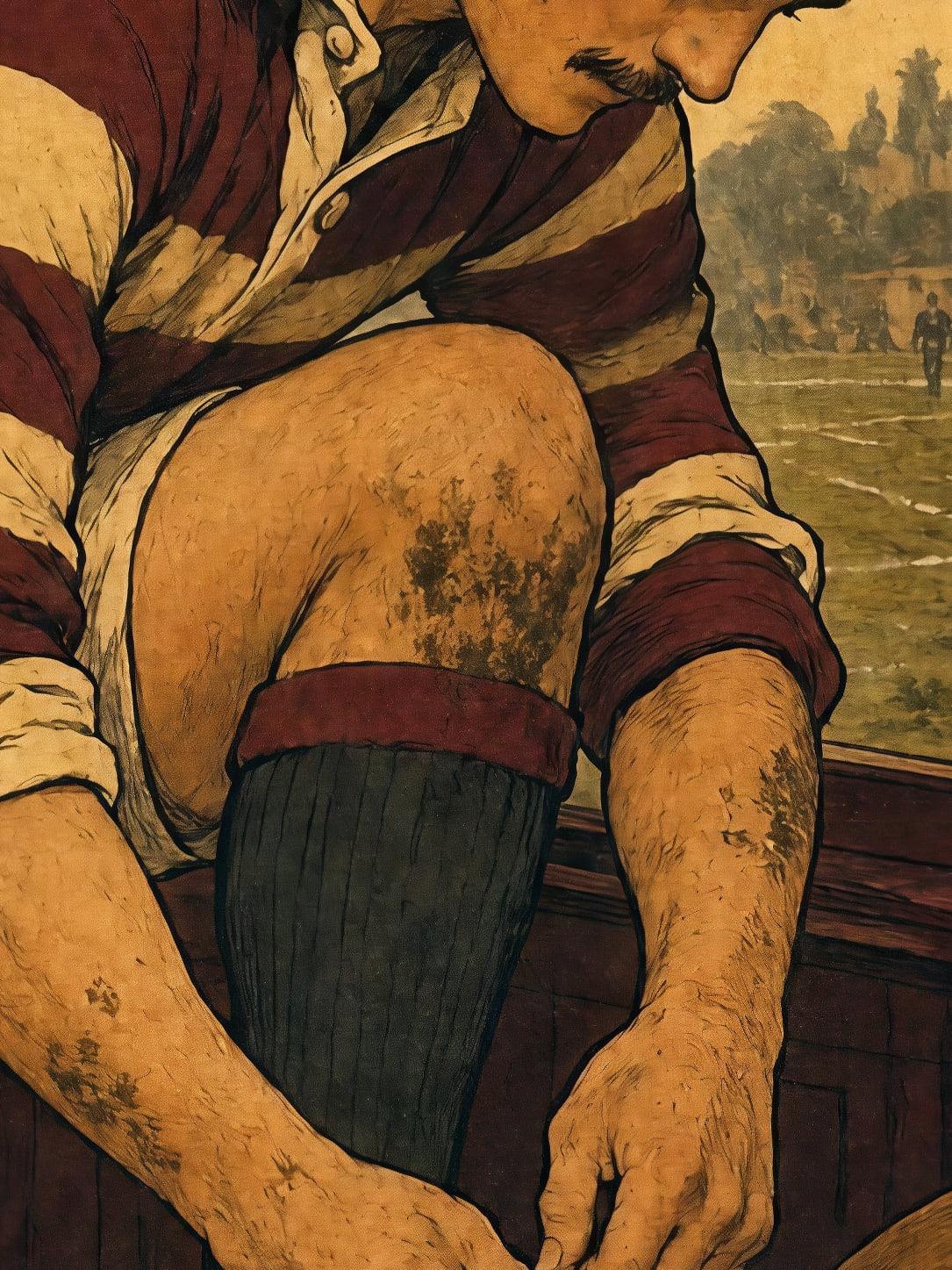 Detail a taille reelle du tirage, affiche rugby le lacage des crampons a l ancienne