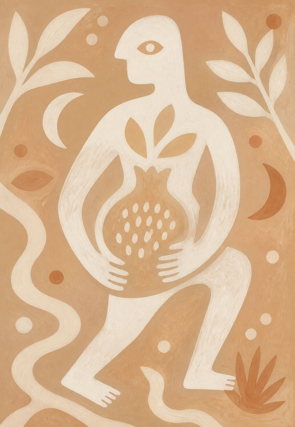 The figure with the pomegranate