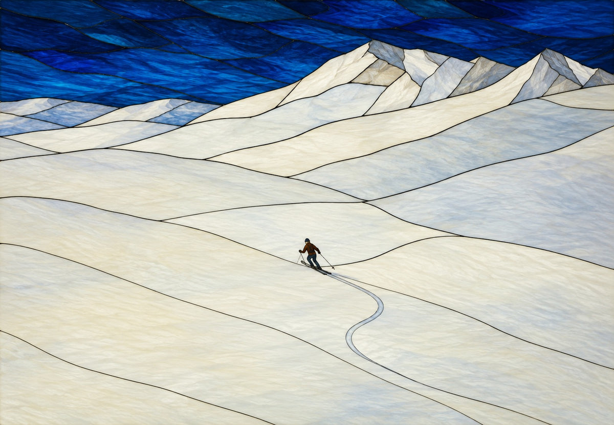 Der Skifahrer und die Spur im Schnee (Querformat)