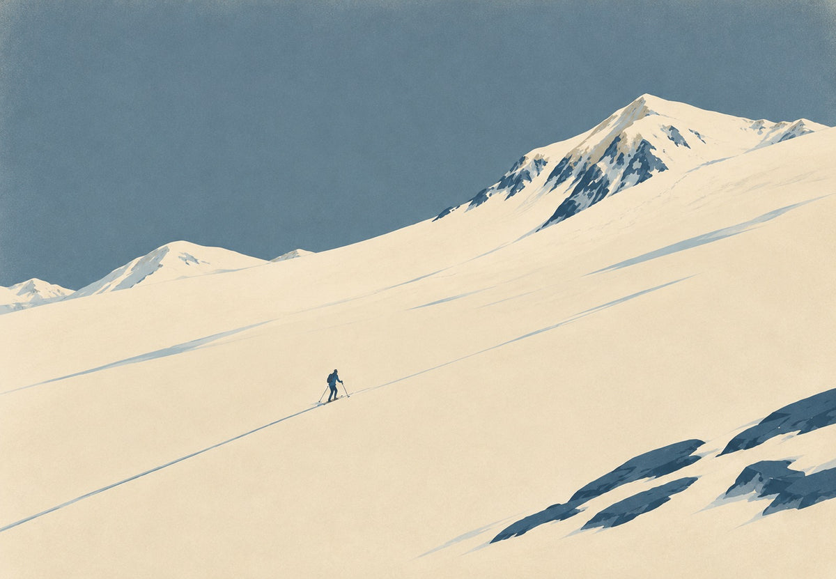 De skiër tegenover de top (Liggend)