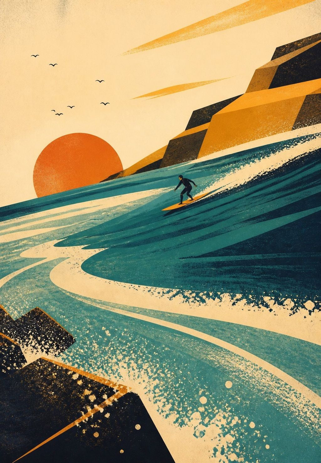 The Surfer at Golden Sunset
