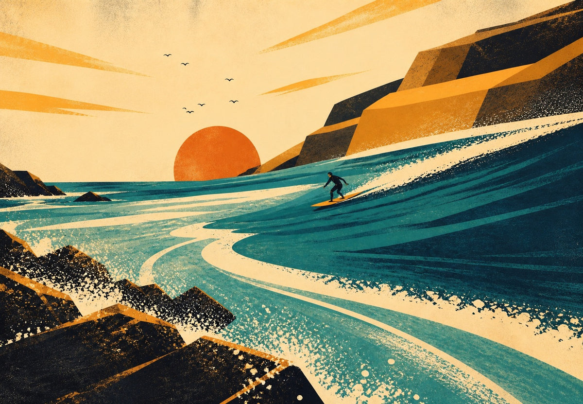 O Surfista ao Pôr do Sol Dourado (Horizontal)