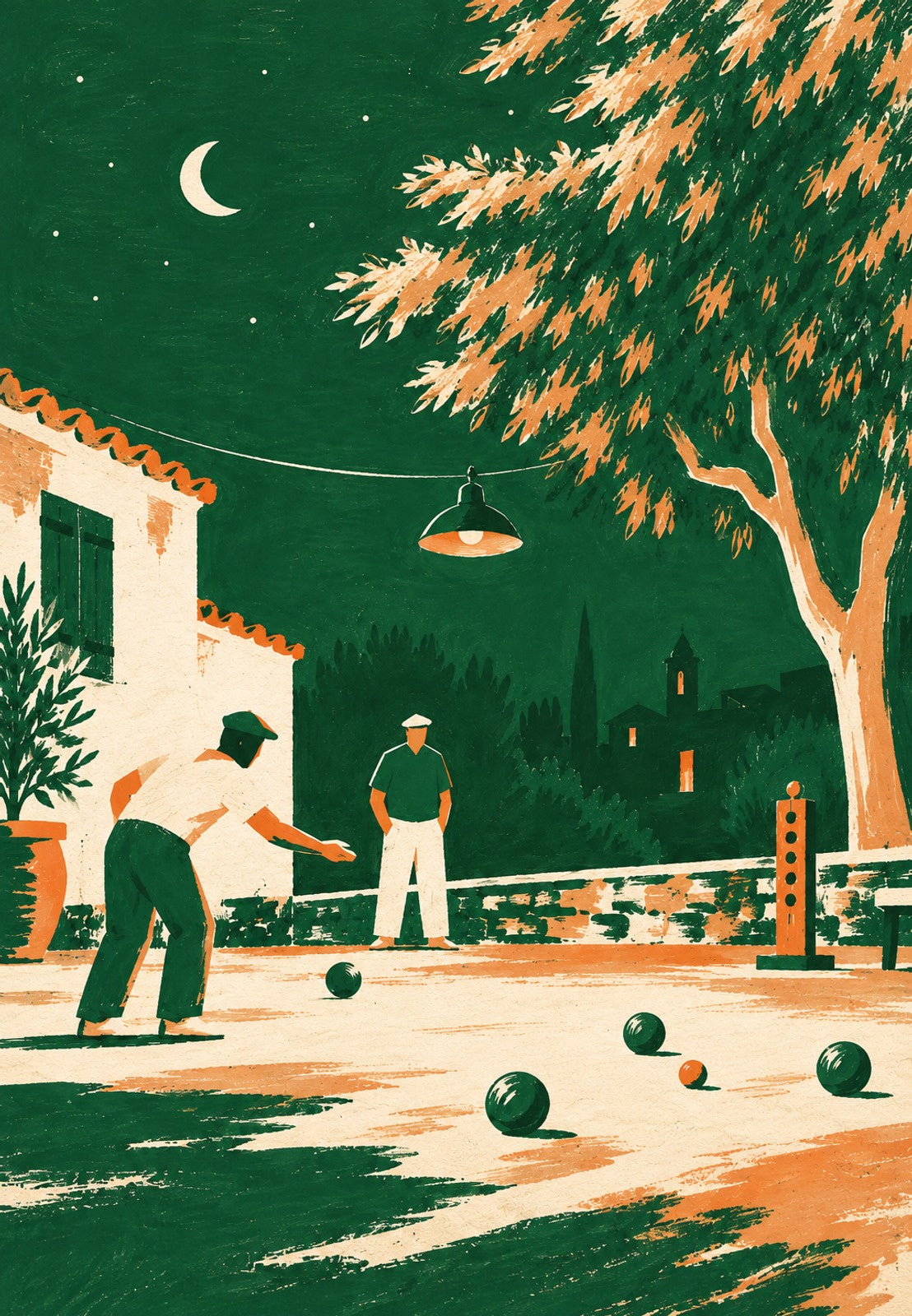 Pétanque-Partie unter dem Olivenbaum