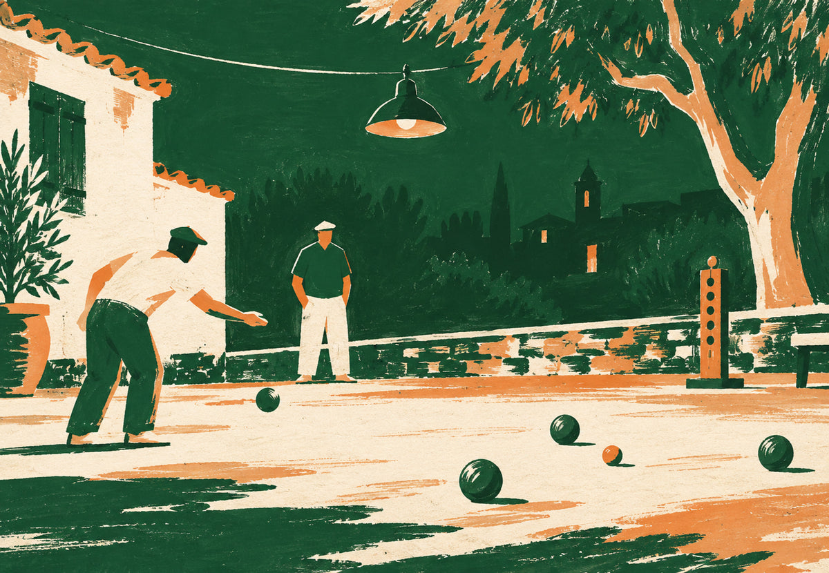 Partie de pétanque sous l'olivier (Paysage)