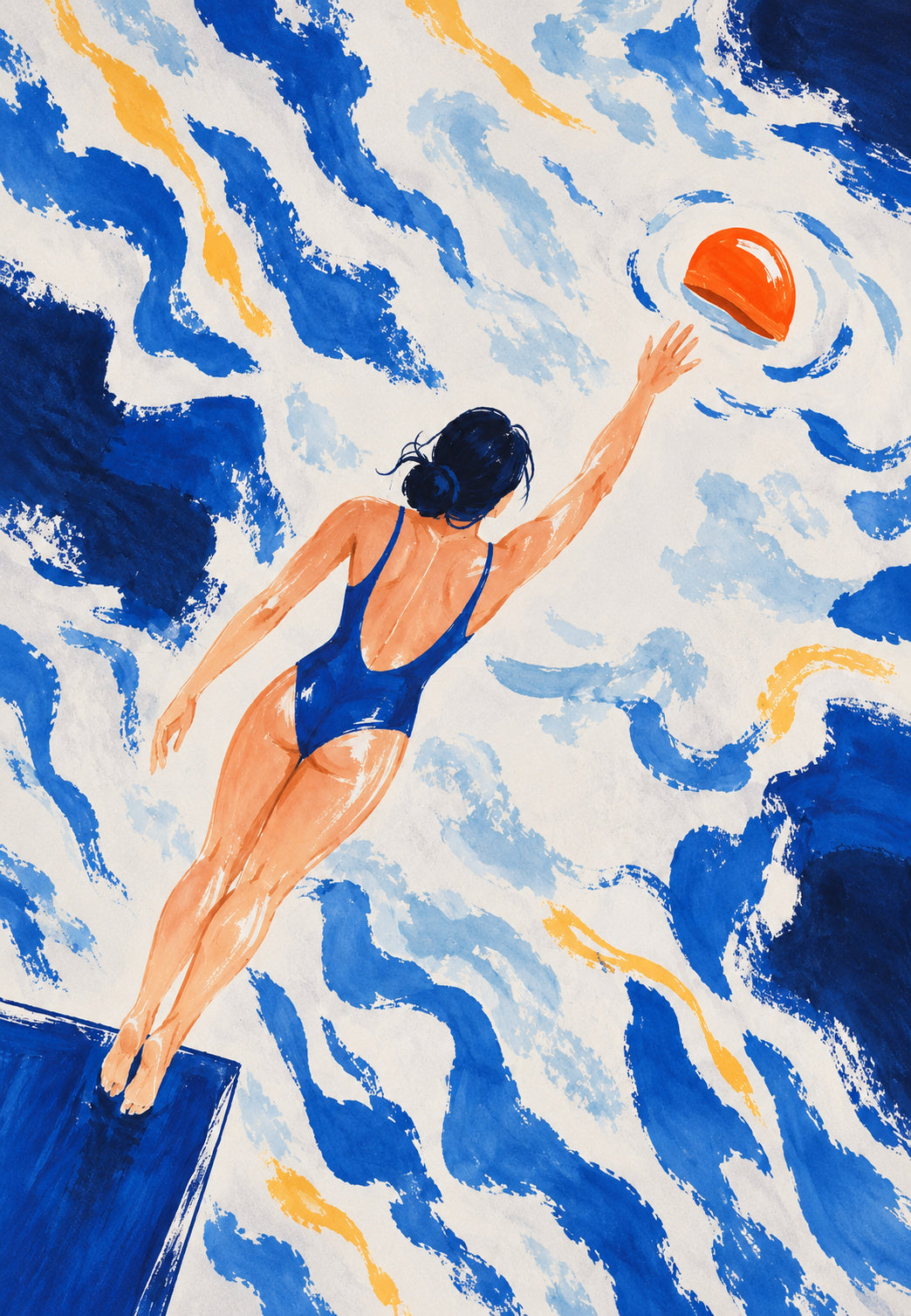 Diver Reaching for the Orange Sun