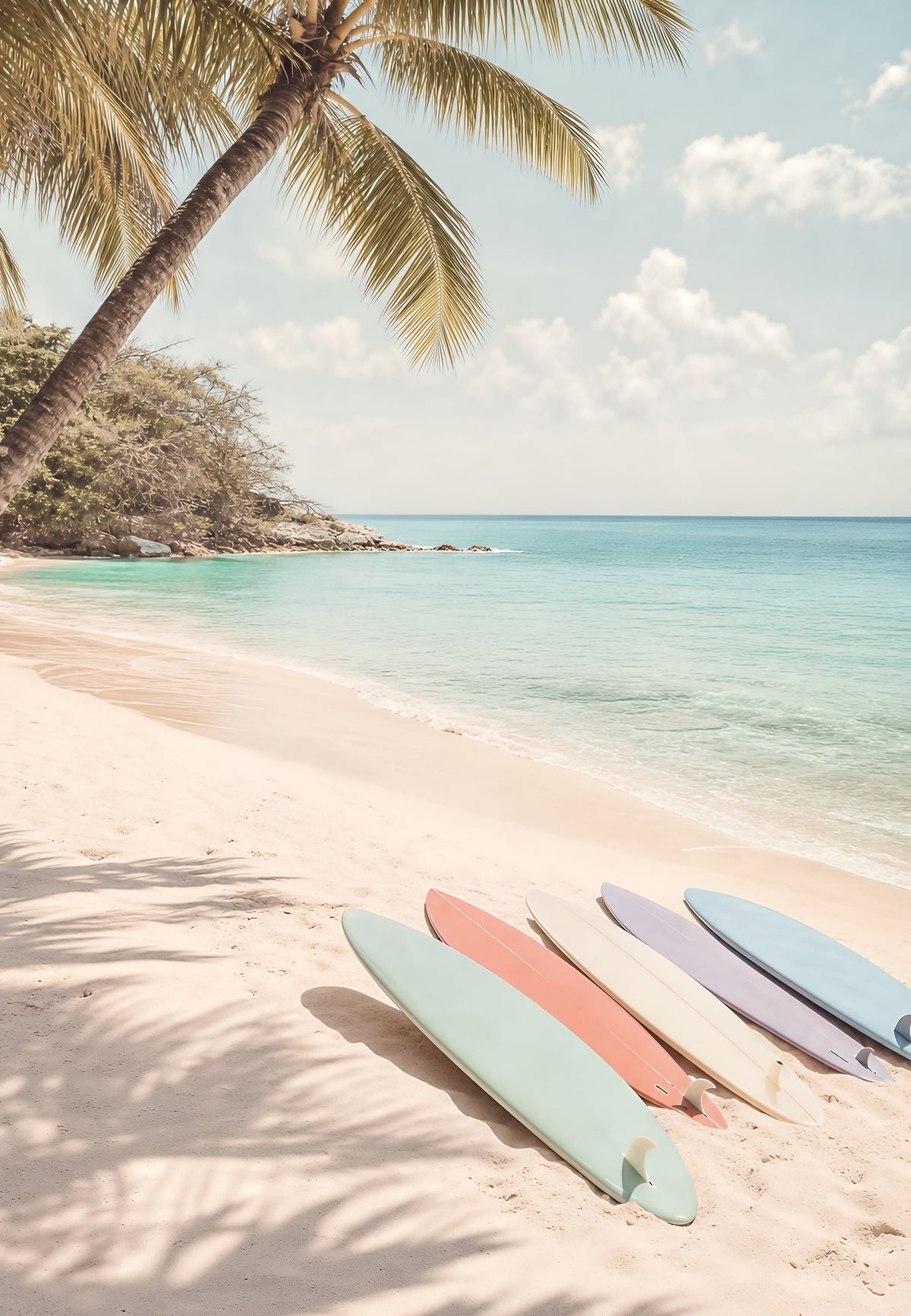 Planches pastel sur sable blanc