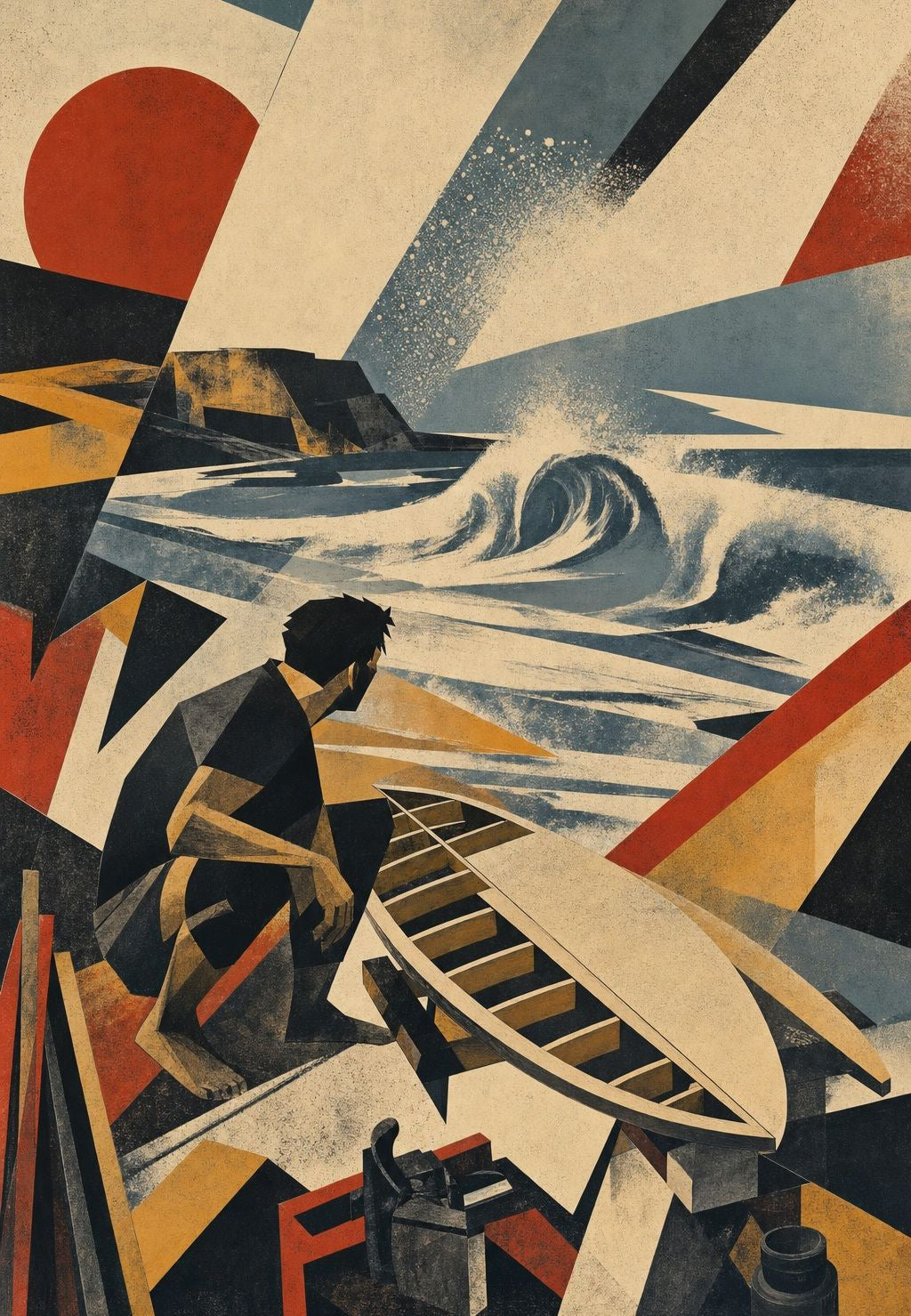 Le rameur dans la vague
