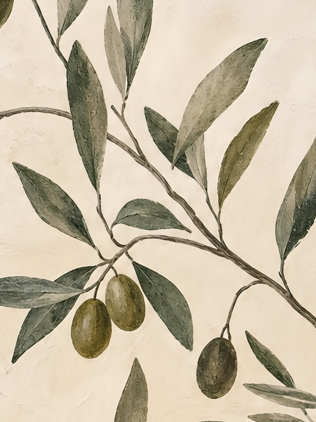 Detail a taille reelle du tirage, affiche tendances deco branche dolivier au bol terracotta