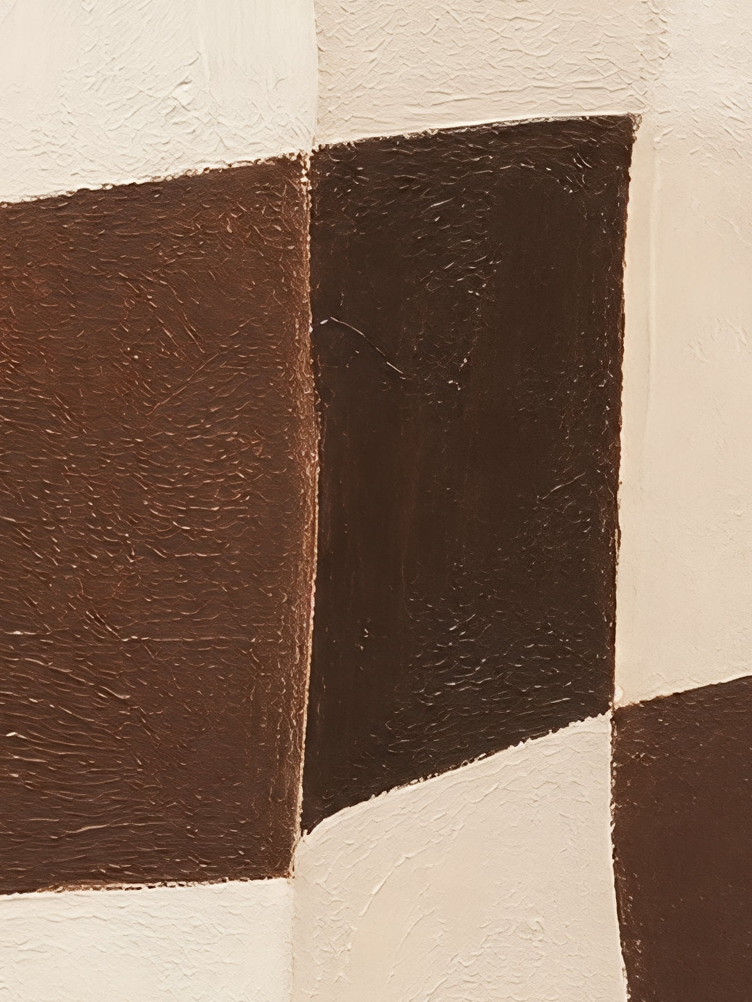 Detail a taille reelle du tirage, affiche tendances deco damier ondulant brun creme
