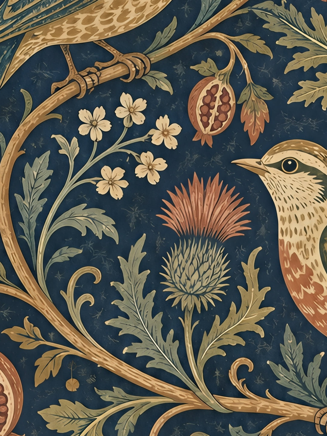 Detail a taille reelle du tirage, affiche tendances deco folk garden study oiseaux
