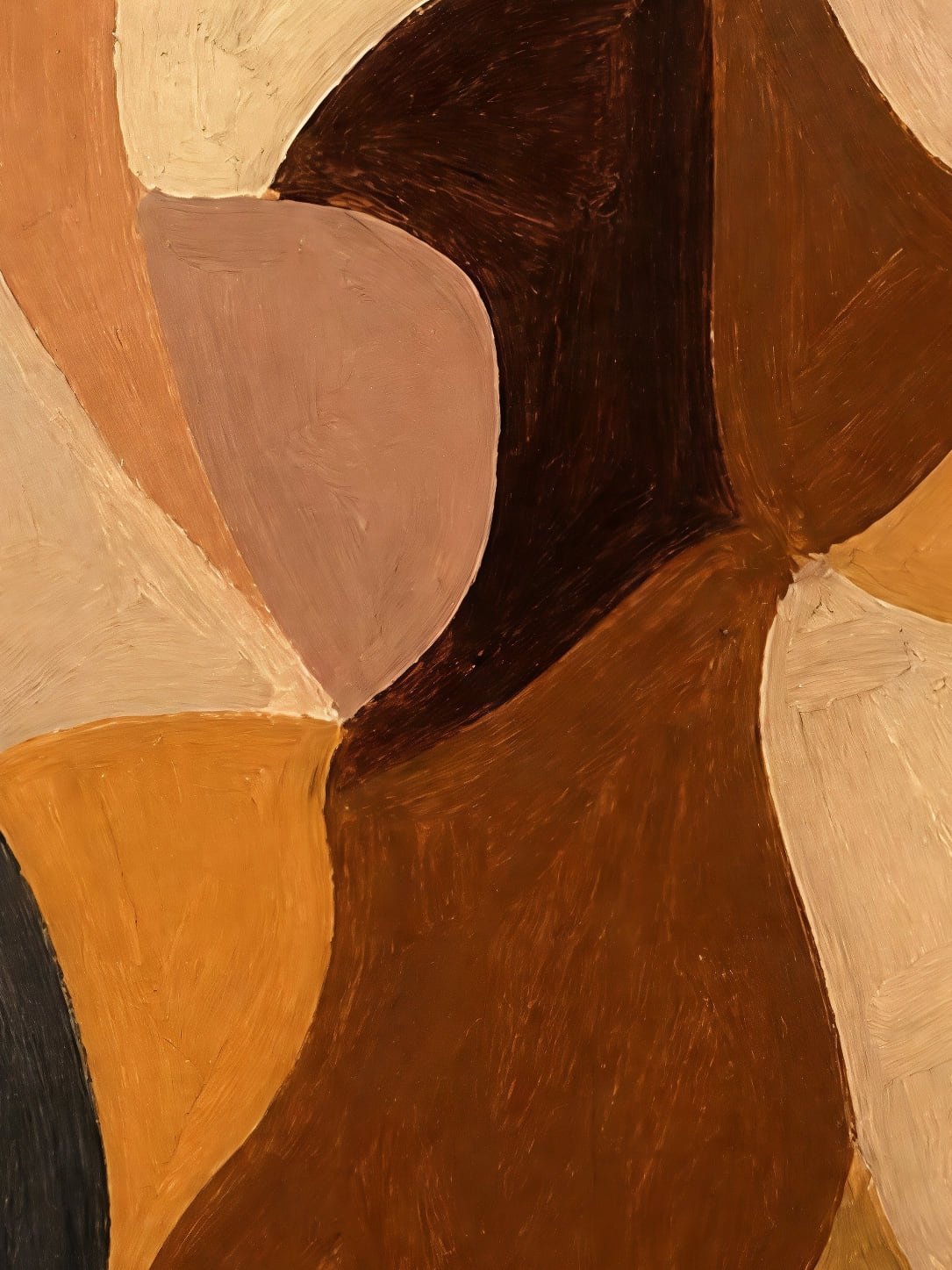 Detail a taille reelle du tirage, affiche abstraite formes organiques terre et ocre