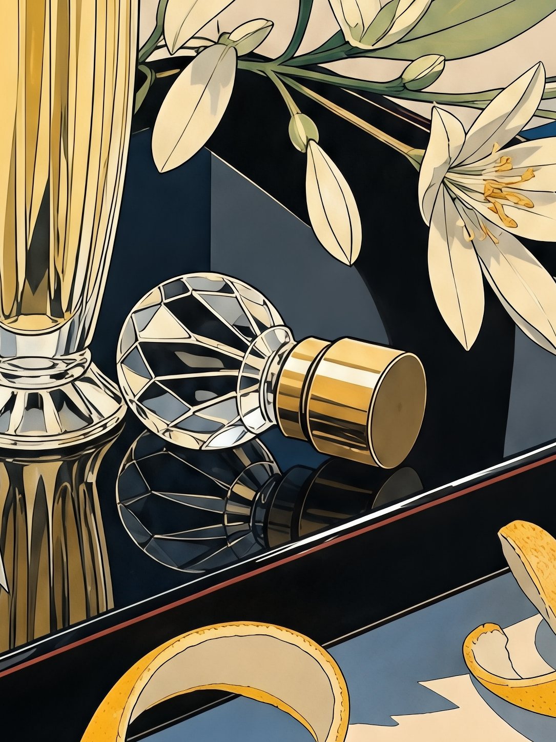 Detail a taille reelle du tirage, affiche tendances deco le flacon aux fleurs d oranger