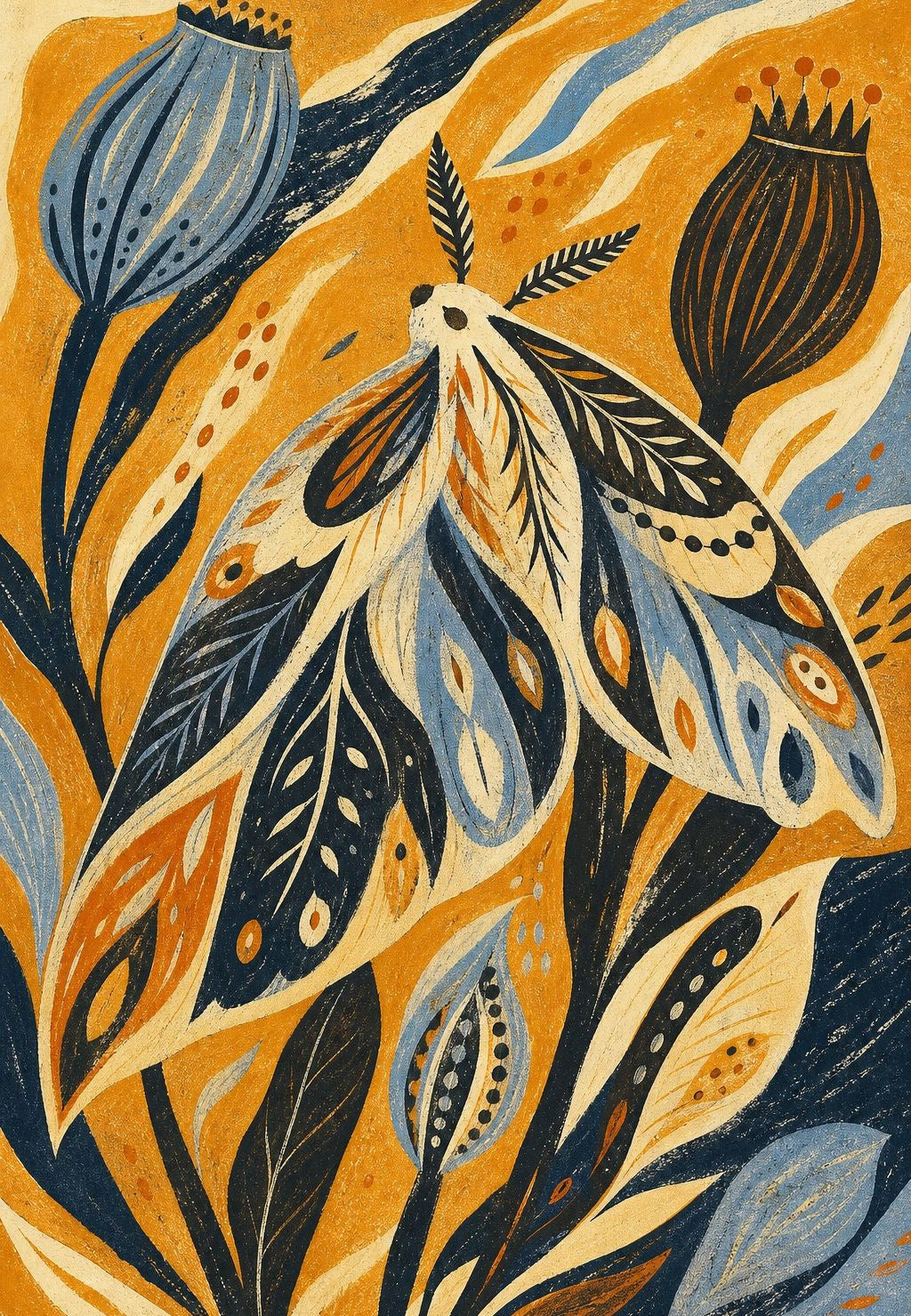 Navy botanical moth