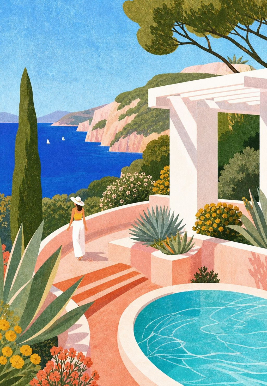 The walker and the turquoise pool