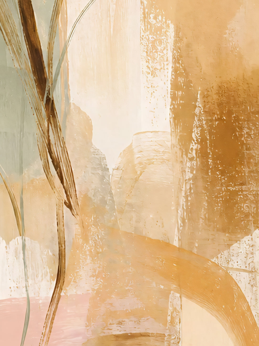 Detail a taille reelle du tirage, affiche abstraite traces abstraites tons terre