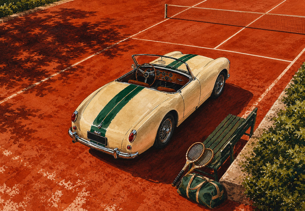 Das Cabriolet am Rand des Platzes (Querformat)