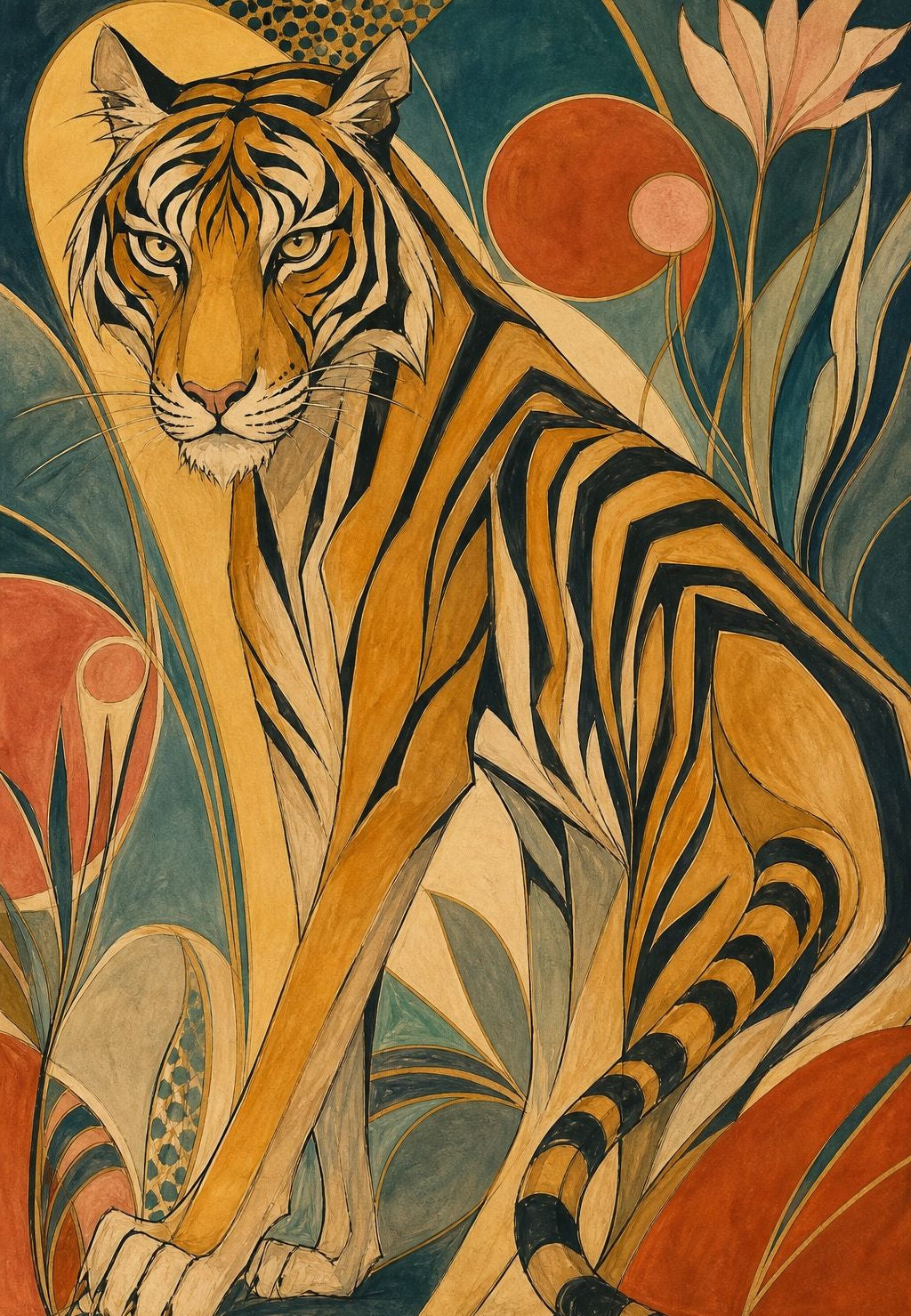 Tigre entre a folhagem gráfica