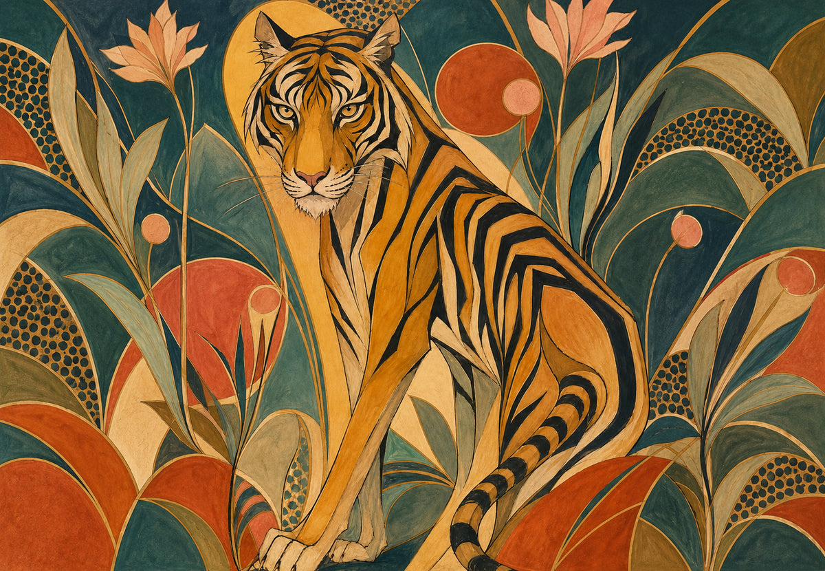 Tiger im grafischen Laub (Querformat)