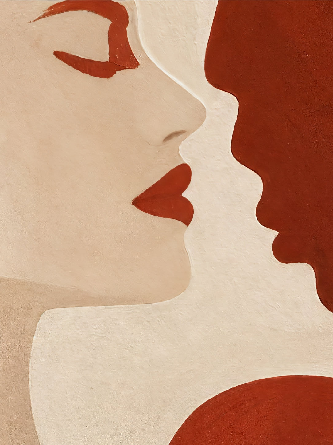 Detail a taille reelle du tirage, affiche trois profils terracotta