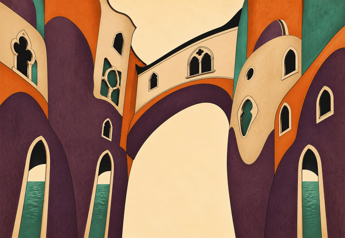 Venice - Gothic Windows Between the Curves (Landscape)