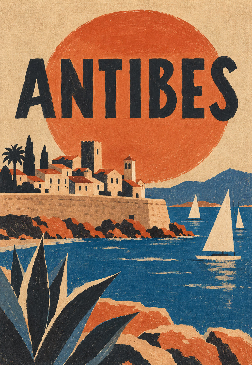 Antibes, barche a vela e agave