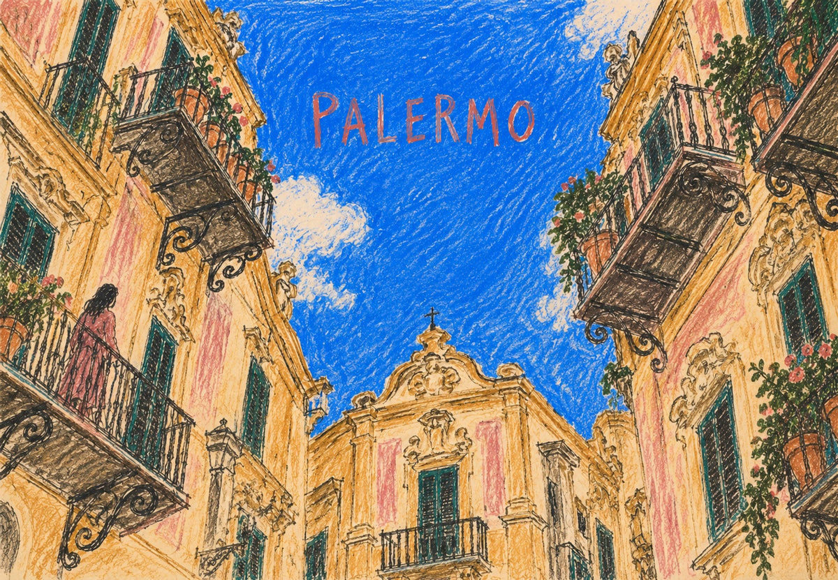 Balcons fleuris sous le ciel de Palerme (Paysage)