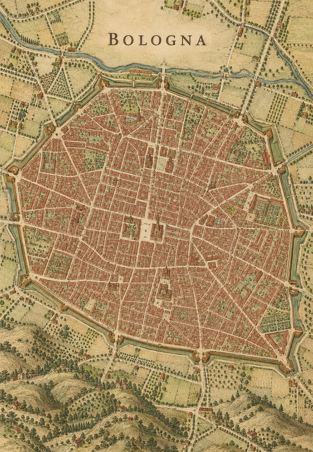 Bologna, mapa hradeb