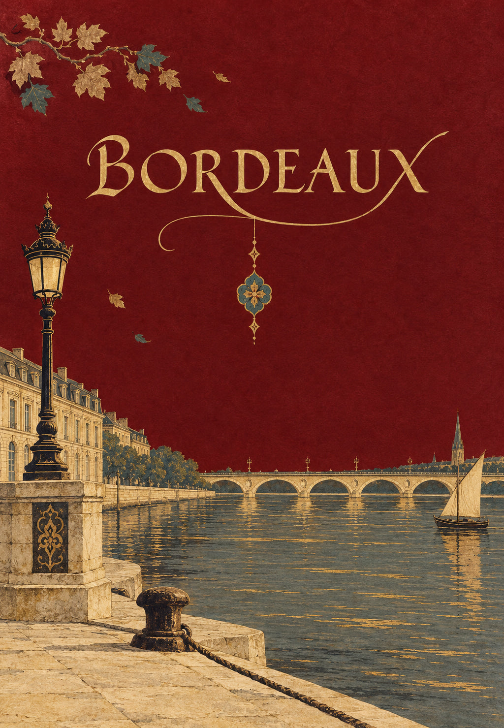 Bordeaux, le quai et le ciel rouge