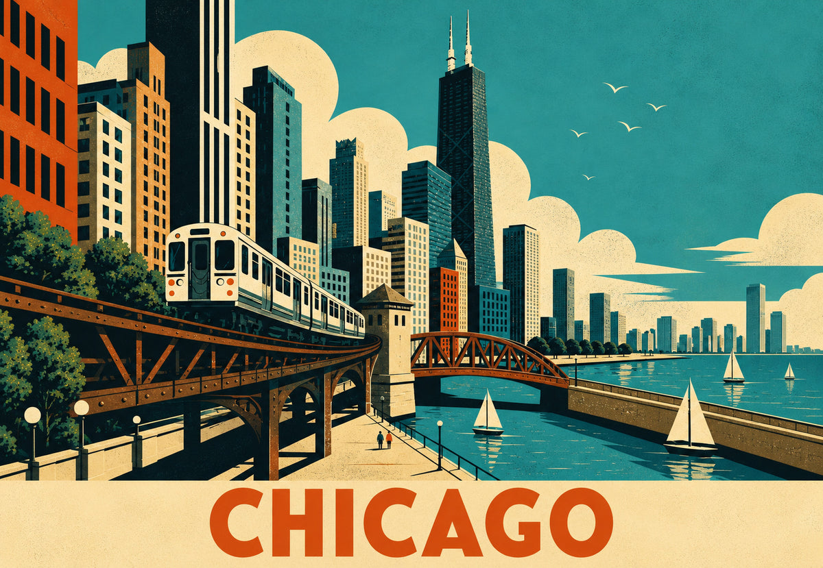 Chicago, elevated rail by the water (Landscape)