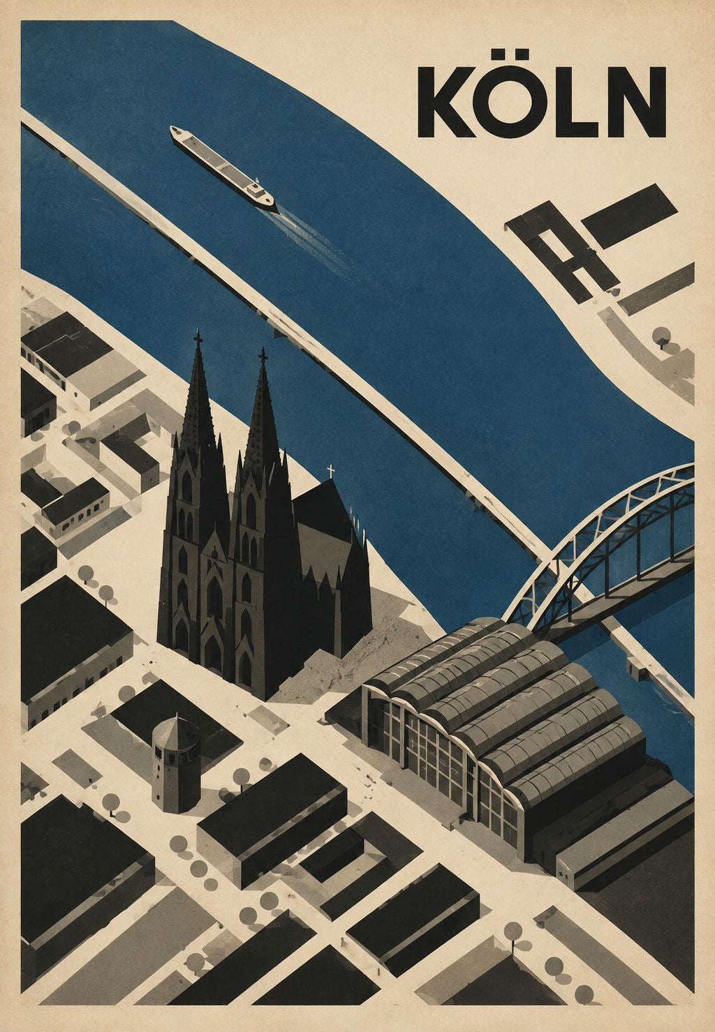 Cologne, Cathedral and Rhine From Above