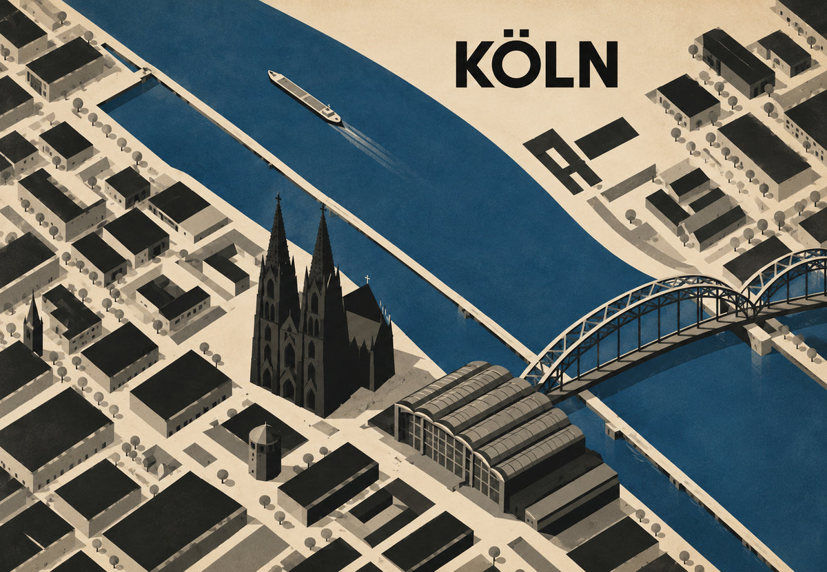 Cologne, Cathedral and Rhine From Above (Landscape)