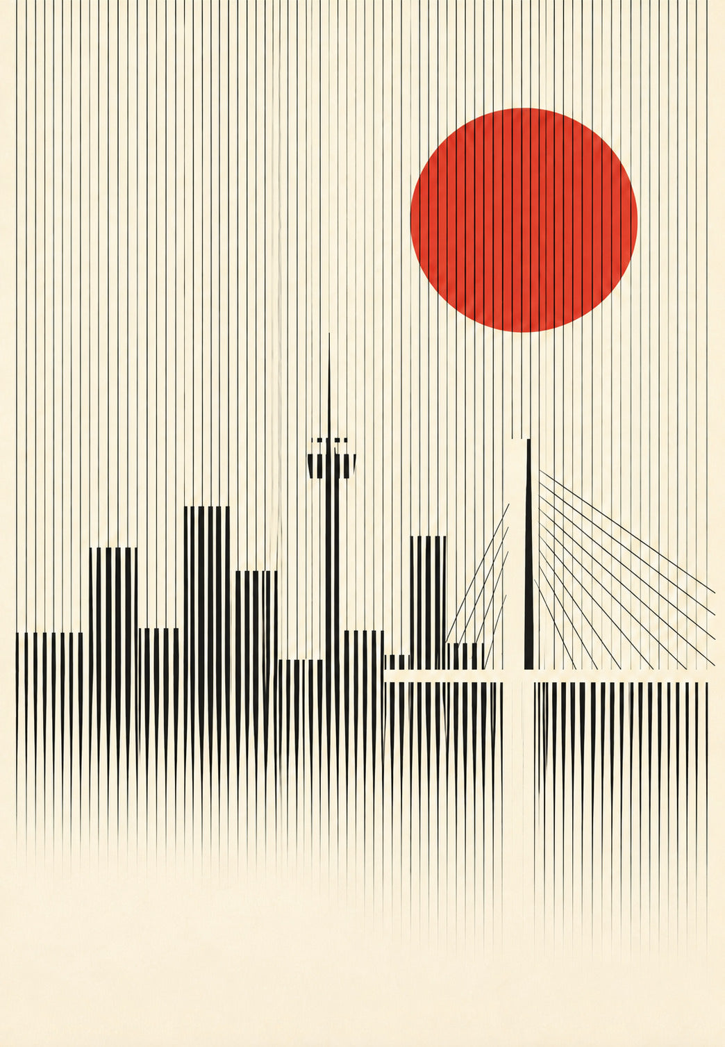 Cologne, City Skyline Under a Red Sun