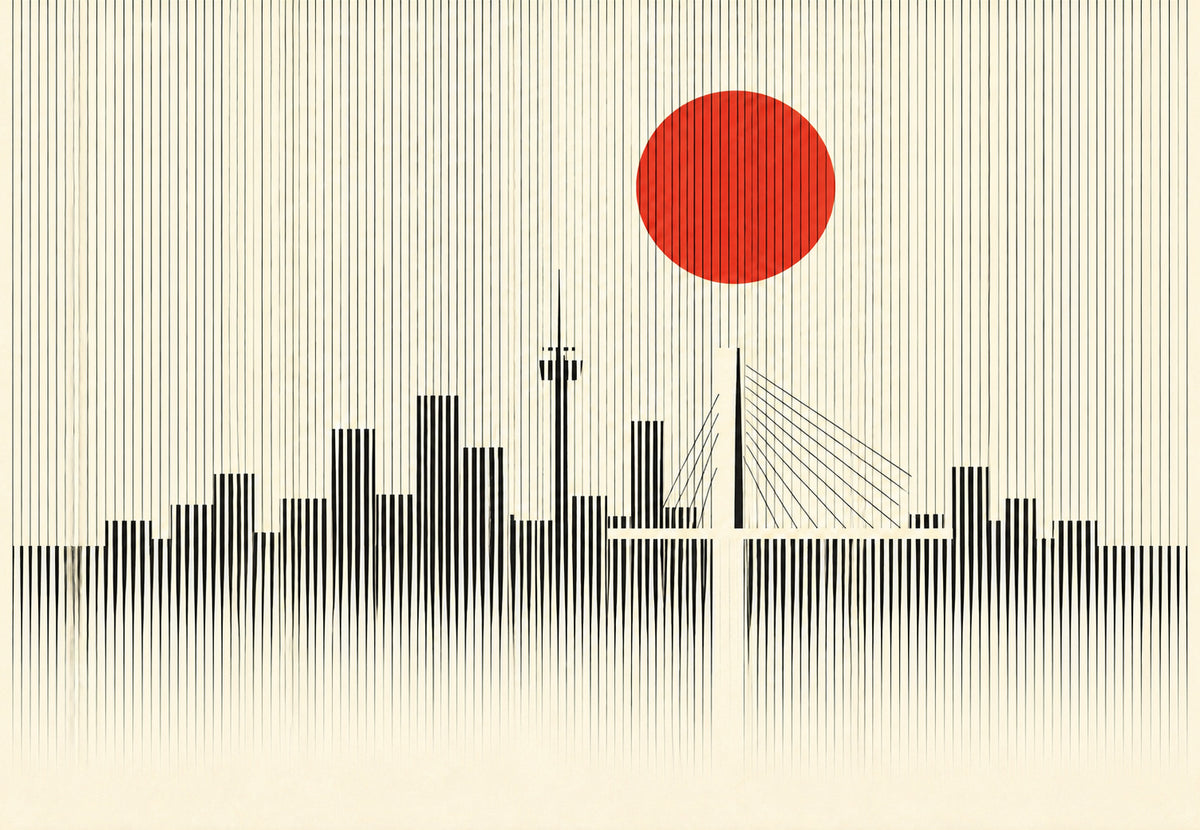 Cologne, City Skyline Under a Red Sun (Landscape)