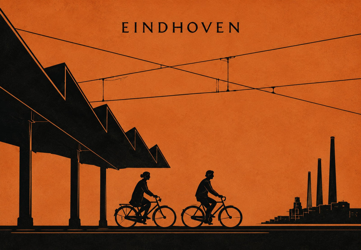Two Cyclists Under the Hall (Landscape)
