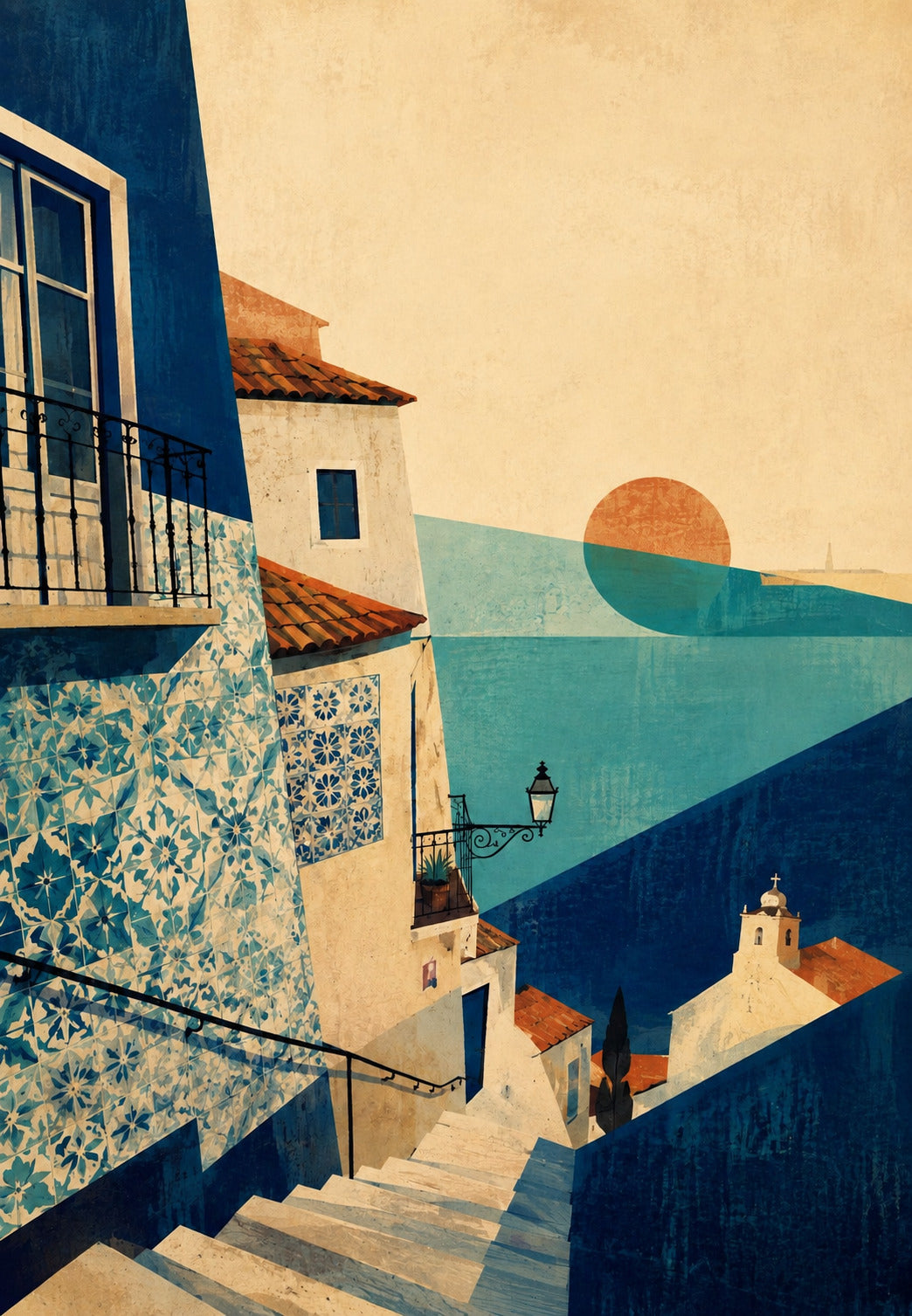 Tiled Staircase Facing the Setting Sun