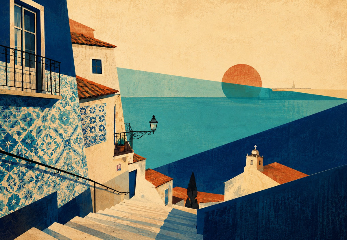 Tiled Staircase Facing the Setting Sun (Landscape)