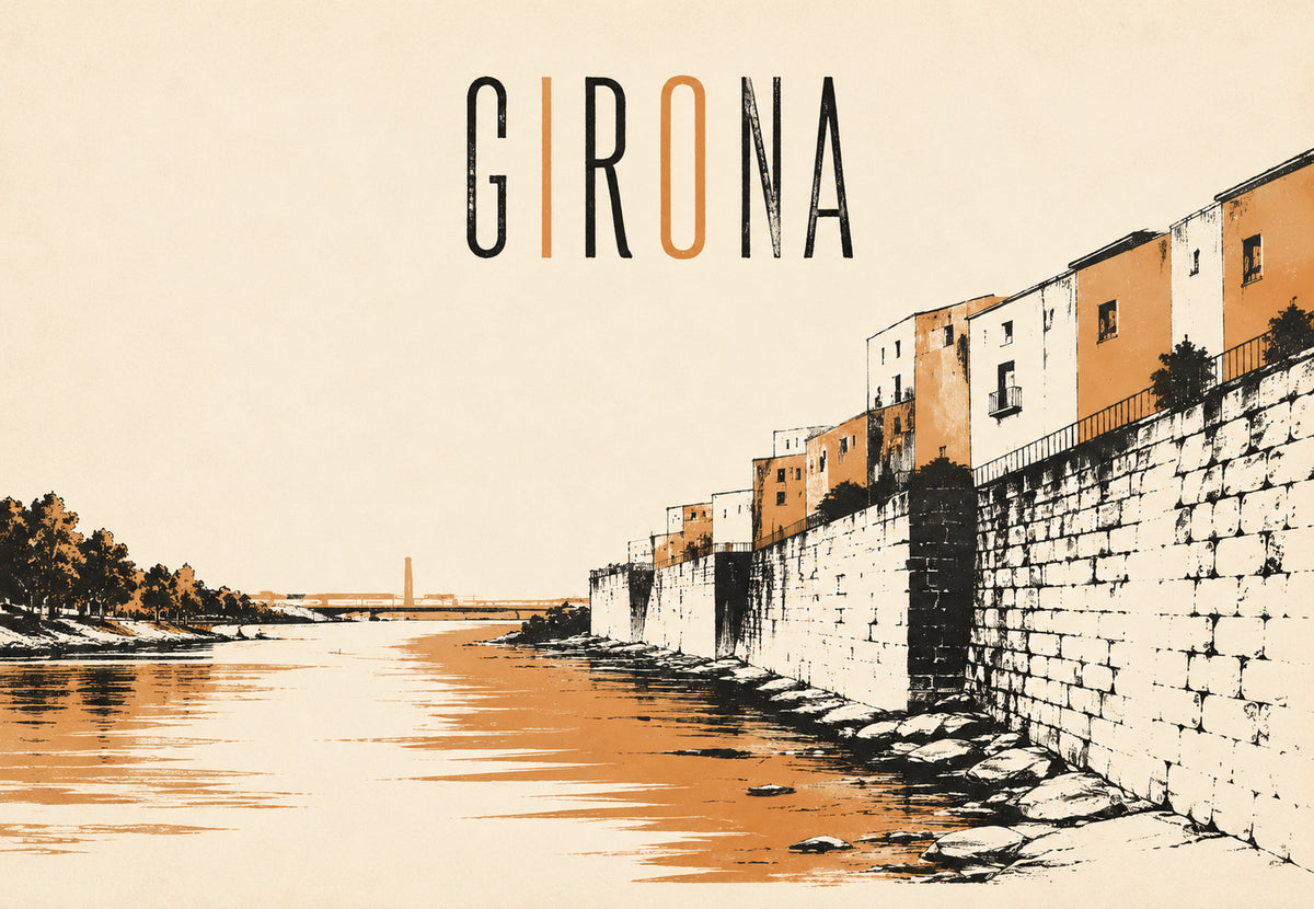 Girona, Häuser auf der Stadtmauer (Querformat)